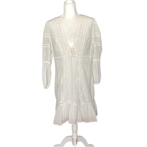 Reformation NWT Cecille Embroidered Deep V Ruffle Mini Dress Size 12 - Picture 3 of 8